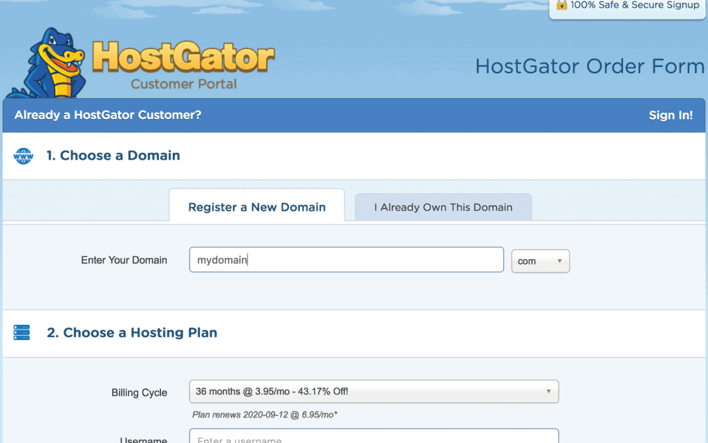 Register a new domain with Hostgator