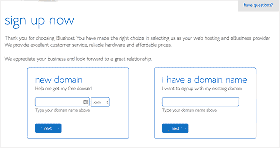 Register domain or transfer domain on Bluehost