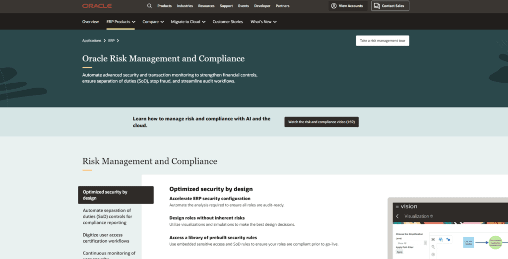 Oracle Risk Management Cloud homepage