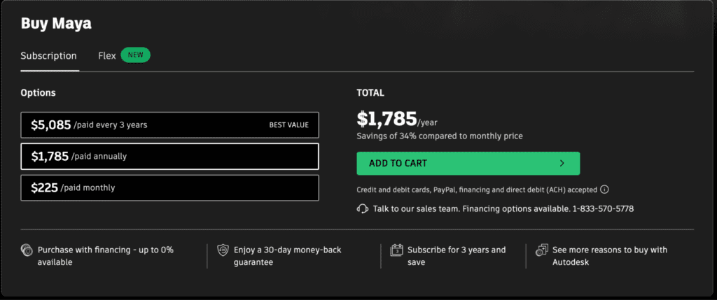 Autodesk Maya pricing