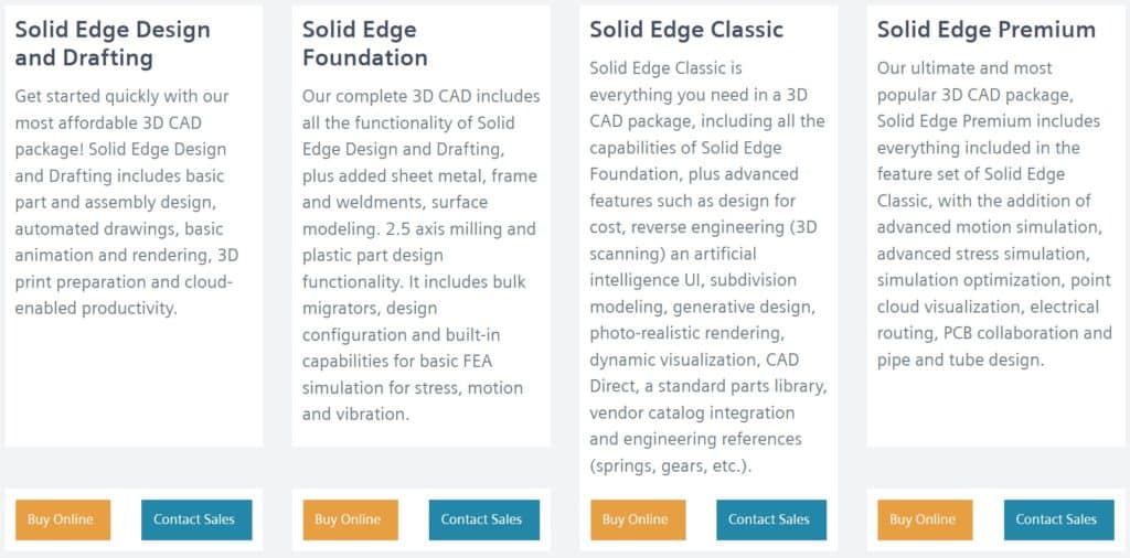 CAD Programs: Solid Edge Product Packages