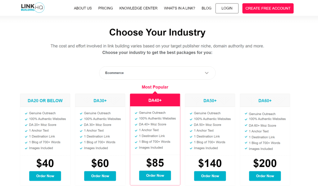 Link Building HQ Pricing Plans