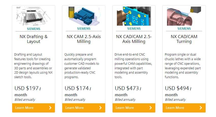 NX CAM pricing plan options