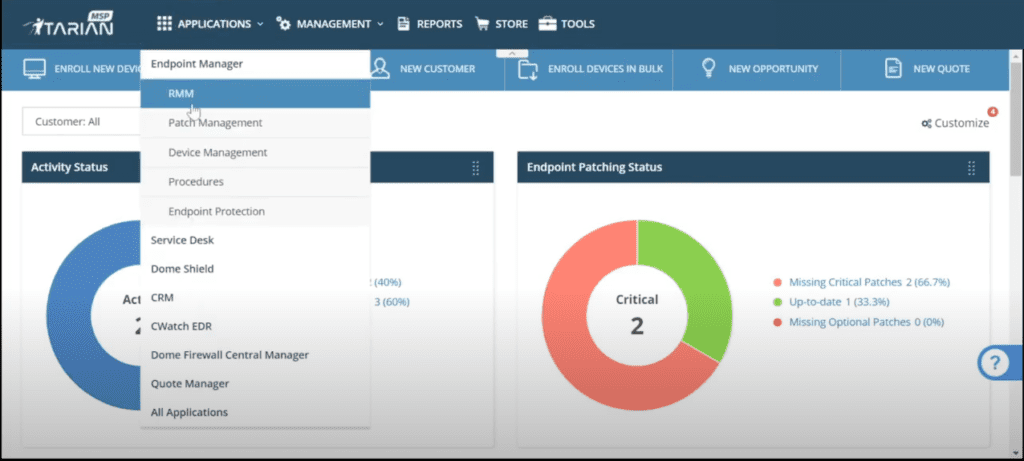 patch management software - ITarian dashboard