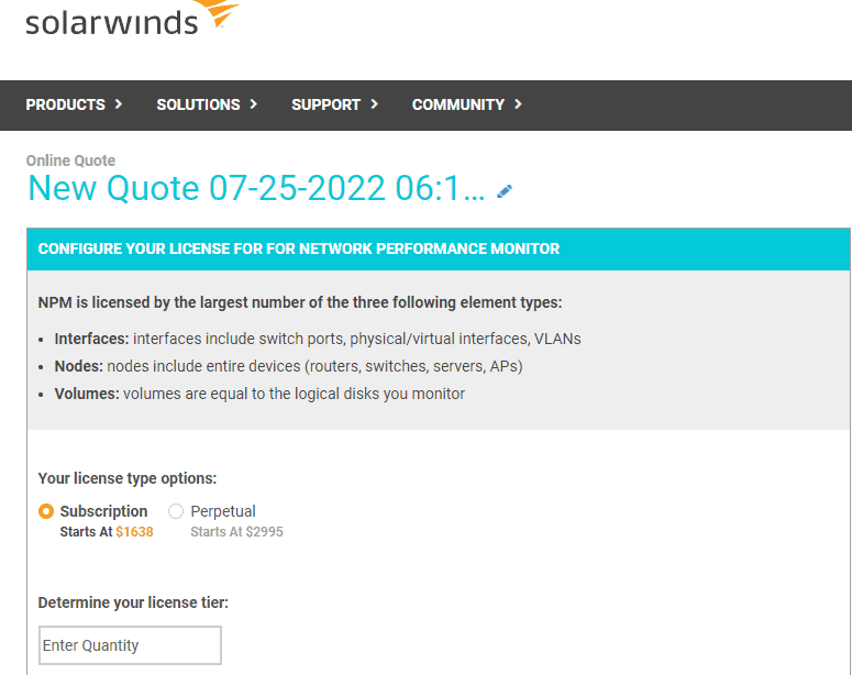 solarwinds pricing
