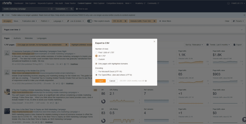 Enterprise SEO Audit - Ahrefs CSV Export