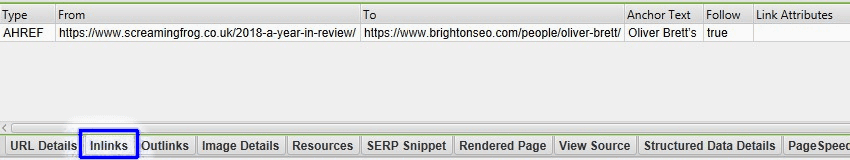Enterprise SEO Audit - Inlinks Tab From Screaming Frog